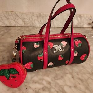 Juicy Couture Black and Pink Strawberry Shoulder Bag